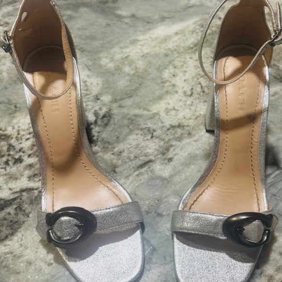 Coach Sparkly Silver Block Vero Guoio Sandals Size 8.5 - Picture 2 of 16